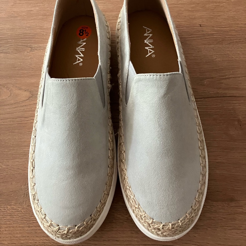 Anna Soft Gray Suede Espadrille Loafers